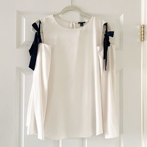 Ann Taylor White and Black Bow Blouse medium